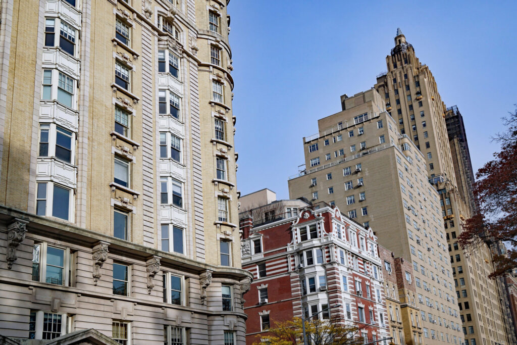 Elegant old apartment buildings facing Central Park in New York-local law 97 compliance