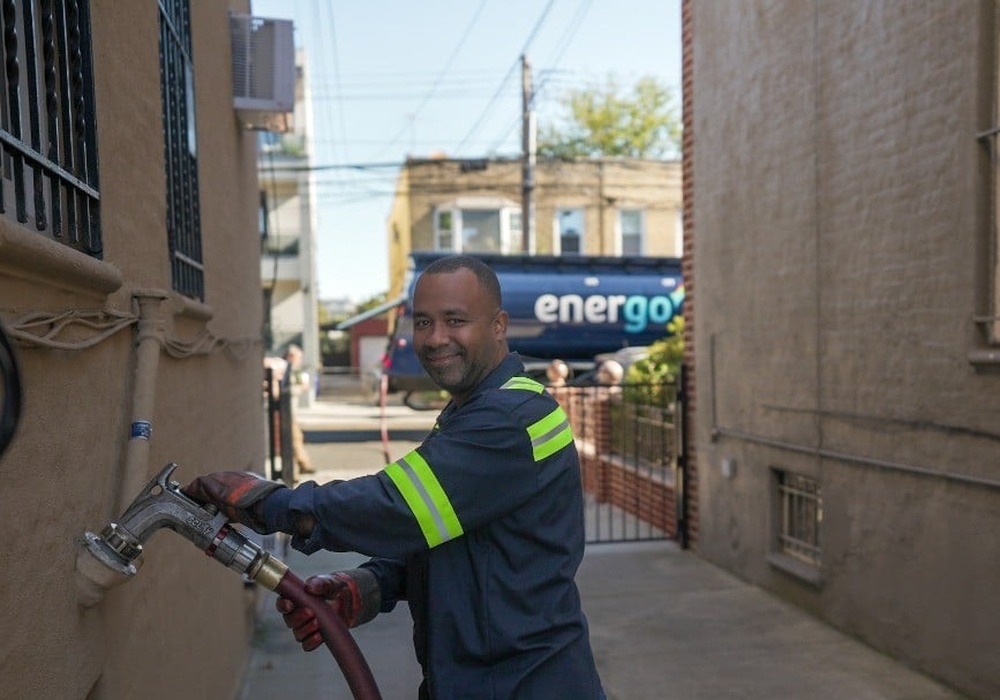 Energo technician about to fuel commercial oil tank in NYC