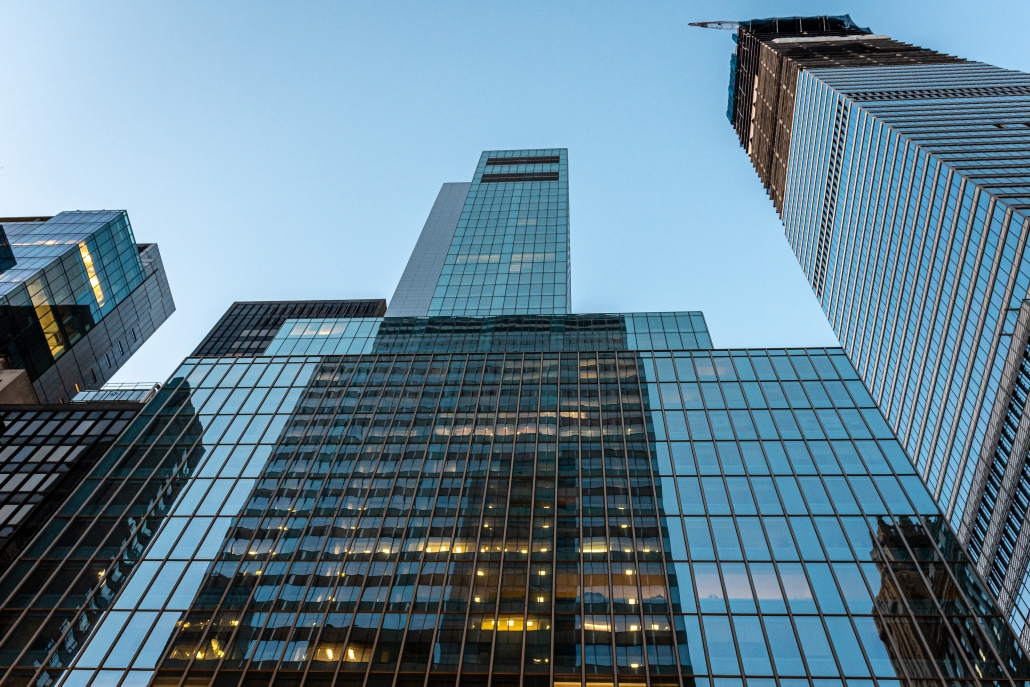 NYC modern skyscraper exterior with glass façade