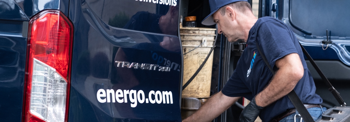 Energo service van supporting oil-to-gas conversions in NYC