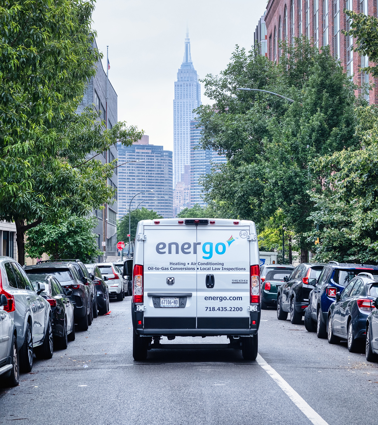 Energo van from the back on a busy New York City street (cropped)