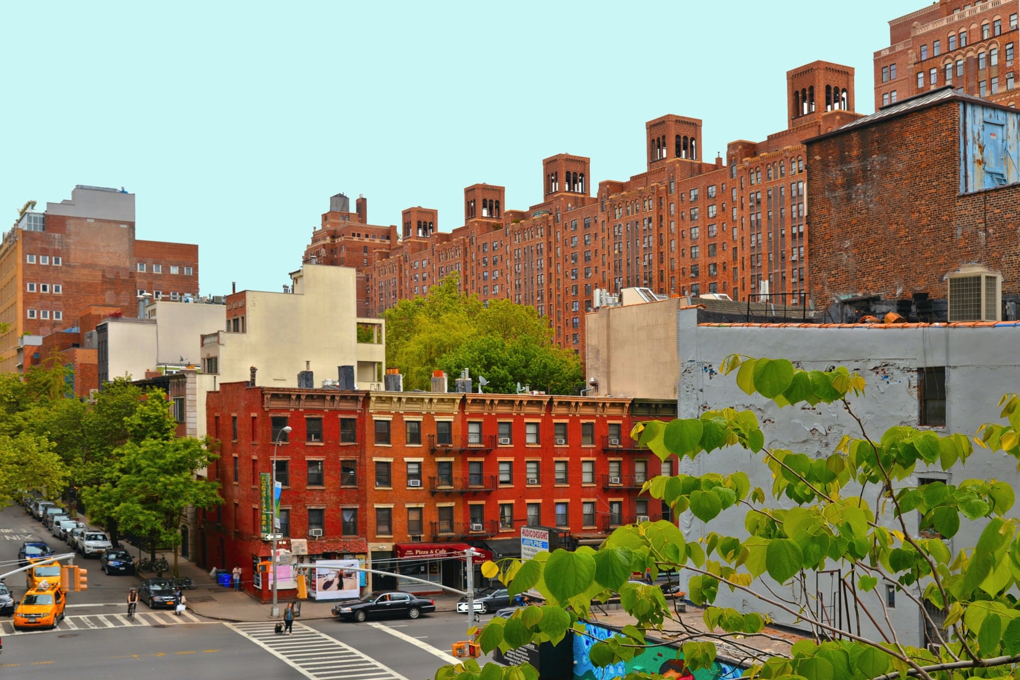 Red brick apartment buildings in Manhattan neighborhood