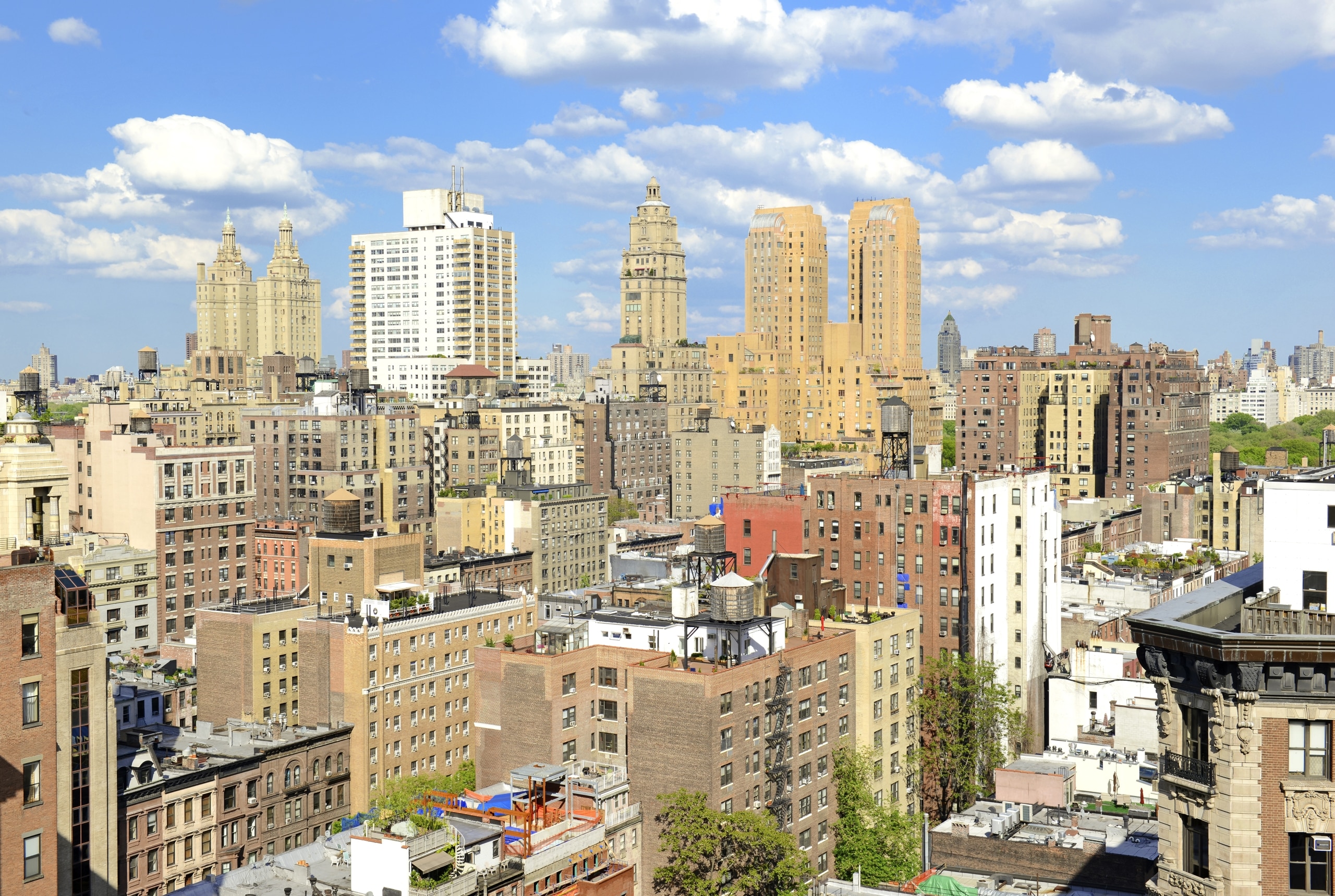 View of Manhattan apartment buildings in sunlight
