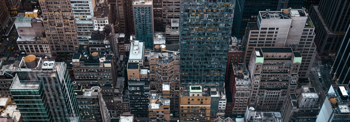 Aerial view of New York City buildings with rooftop mechanical equipment